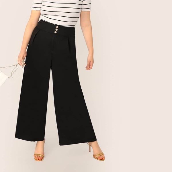 

Plus Pearls Detail Wide Band Waist Culotte Pants