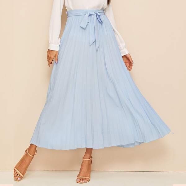 

Bow Tie Waist Pleated Skirt, Blue