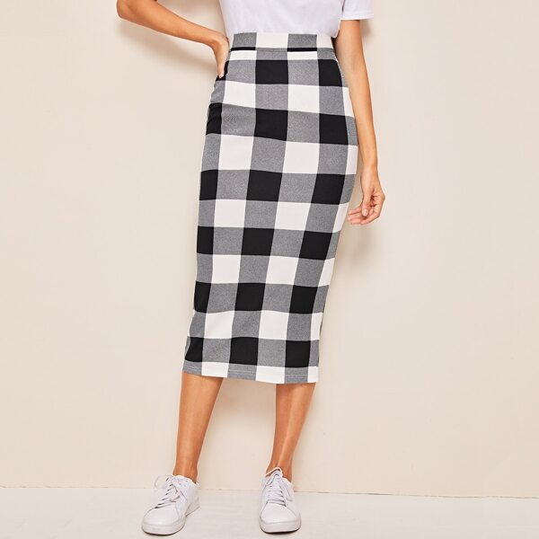 

Slit Back Gingham Pencil Skirt