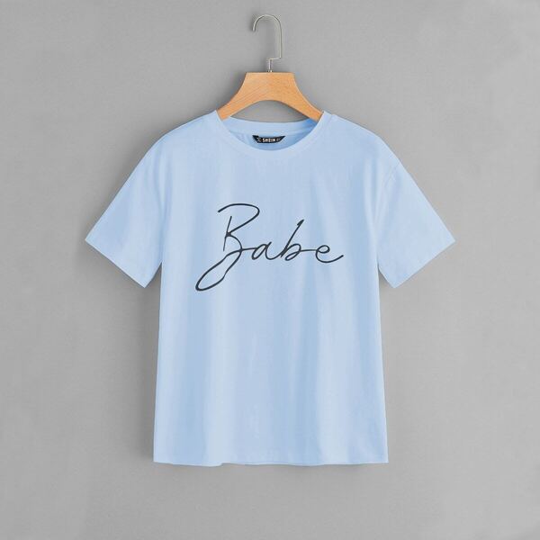 

Letter Print Round Neck Tee