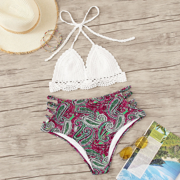 

Plus Crochet Halter Top With Paisley Bikini