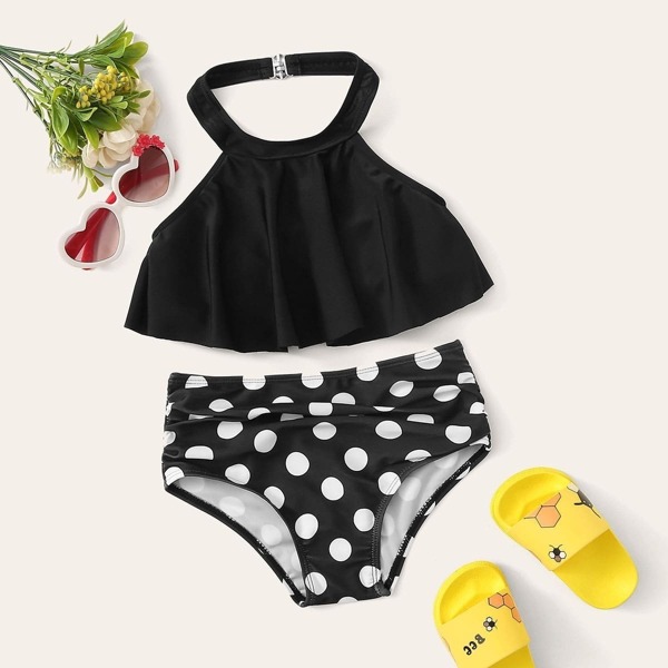 

Toddler Girls Halter Top With Polka Dot Bikini