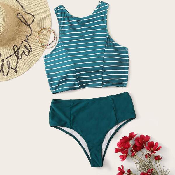 

Criss-cross Tie Back Top With High Waist Bikini
