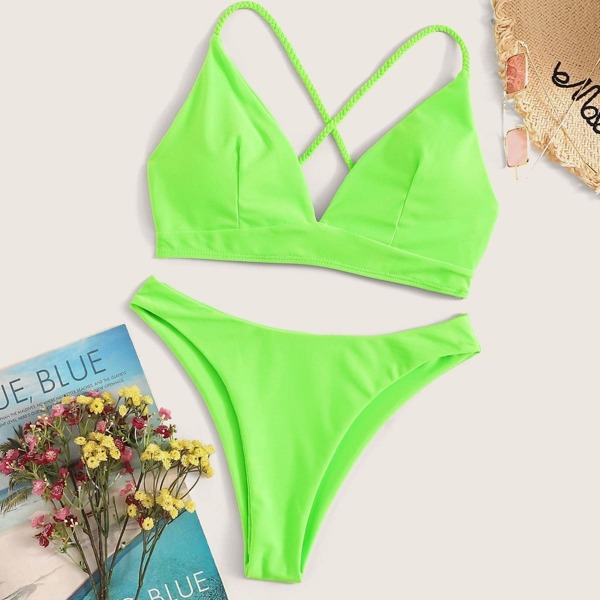 

Neon Green Crisscross Tie Back Bikini Set