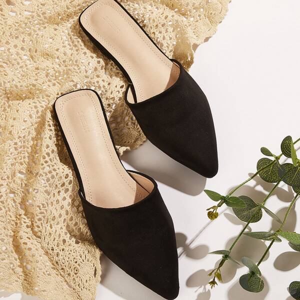 

Suede Point Toe Mules, Black