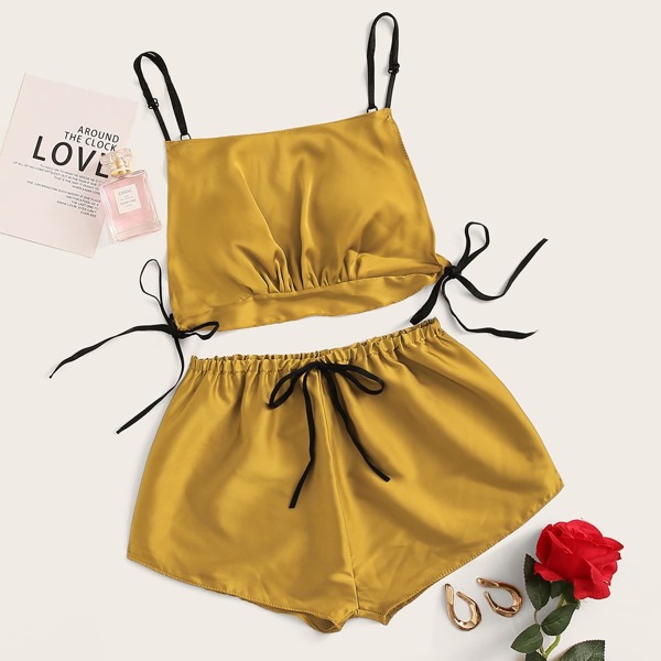 

Knot Detail Satin Cami Top & Shorts