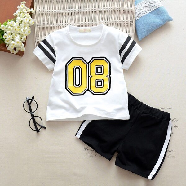

Toddler Boys Letter Print Tee With Side Stripe Track Shorts