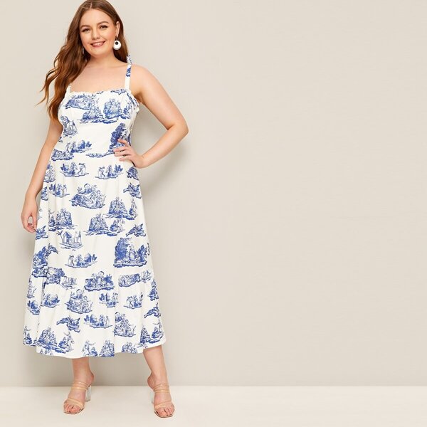 

Plus Figure Print Frill Cami Dress