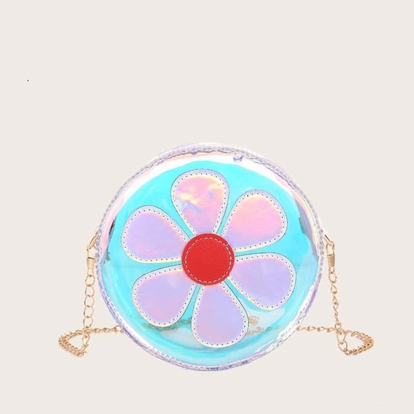 

Girls Flower Decor Transparent Chain Bag