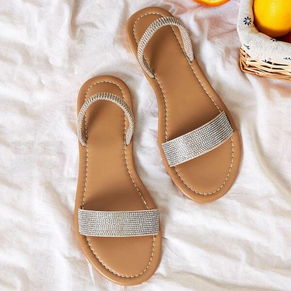 

Rhinestone Decor Open Toe Flat Sandals