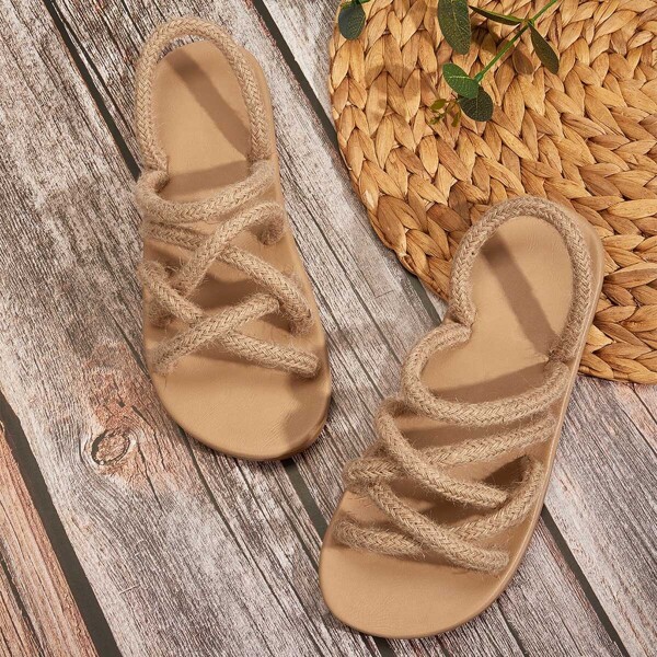 Criss Cross Open Toe Slingback Sandals