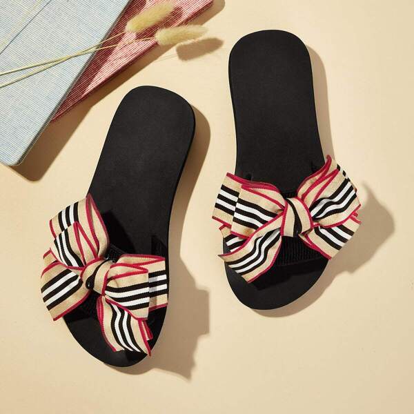 

Striped Bow Tie Decor Flat Sliders, Multicolor