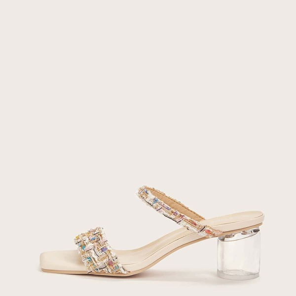 

Tweed Open Toe Transparent Chunky Heels