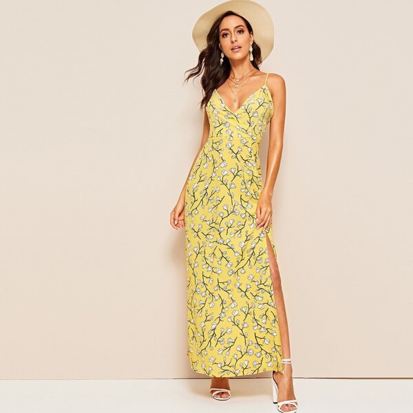 

Floral Print Surplice Neck Split Cami Dress