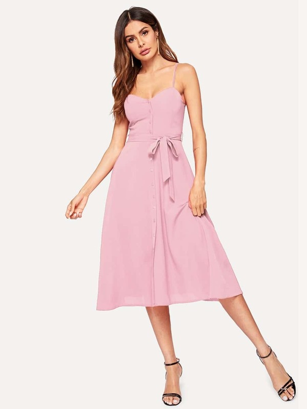 

Sweetheart Neck Button Front Cami Dress, Pink, Andy