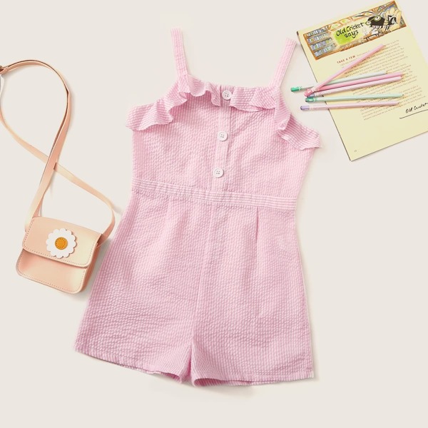

Girls Ruffle Trim Button Front Romper