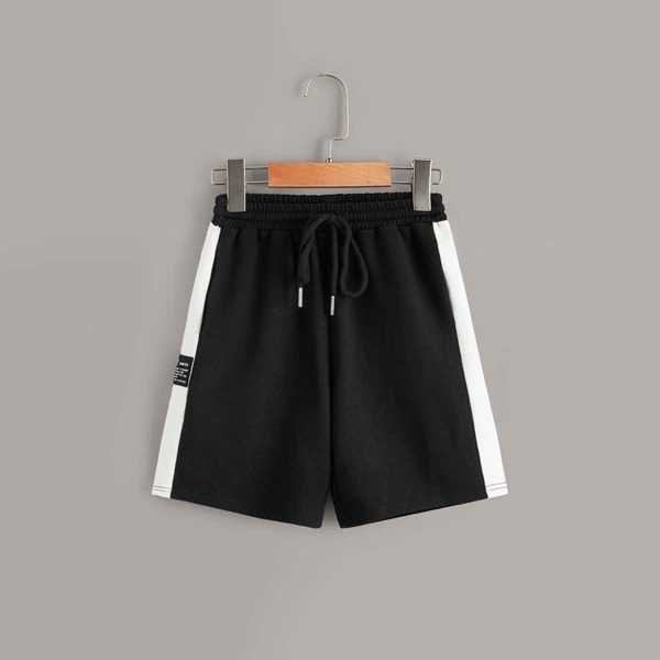 

Boys Patched Detail Contrast Panel Shorts, Black