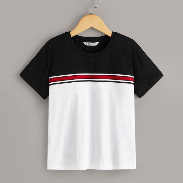 

Boys Colorblock Striped Top, Black and white
