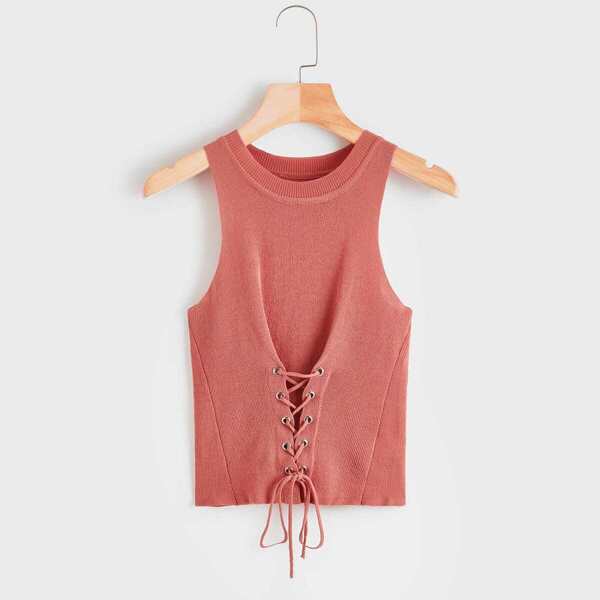 

Rib-Knit Corset Back Crop Top