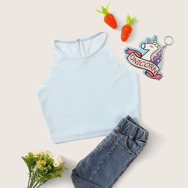 

Girls Scallop Edge Keyhole Back Halter Top