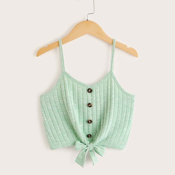 

Girls Knot Front Buttoned Rib-knit Cami Top