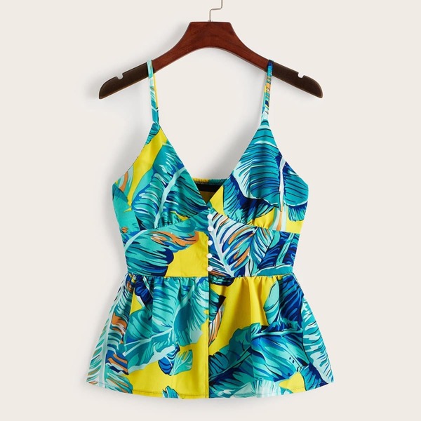 

Tropical Print Button Front Cami Top