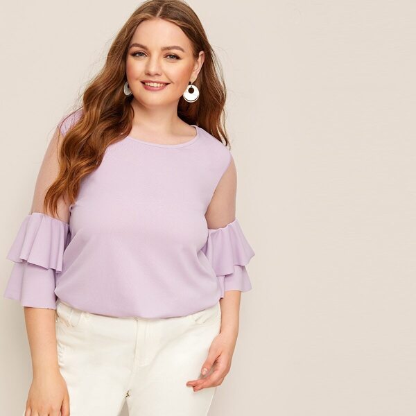 

Plus Mesh Insert Layered Sleeve Top