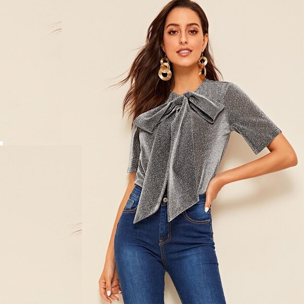 

Bow Tie Neck Glitter Top