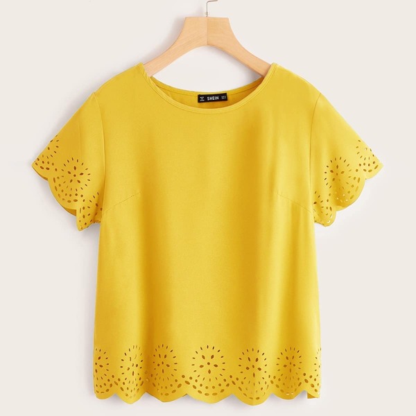 

Scallop Trim Laser Cut Top, Mustard yellow