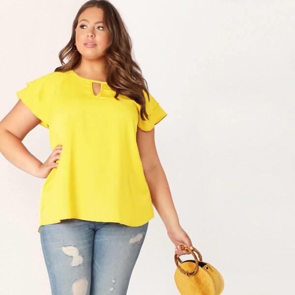 

Plus Neon Yellow Keyhole Neckline Layered Sleeve Top
