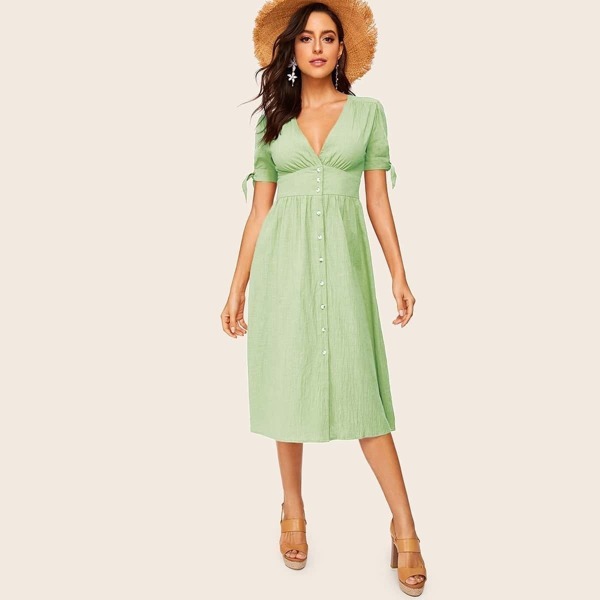 

Knot Cuff Button Front Shirt Dress