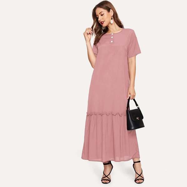 

Button Half Placket Ruffle Hem Dress