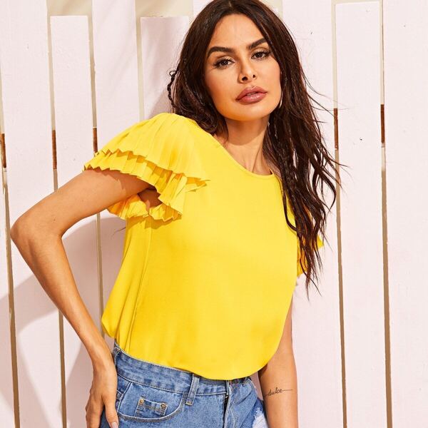 

Layered Pleated Sleeve Top, Yellow