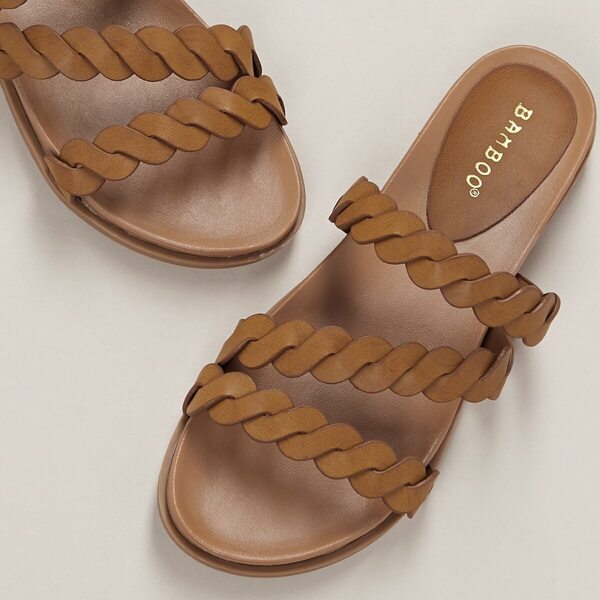 

Wavy Woven Straps Flat Slide Sandals, Brown