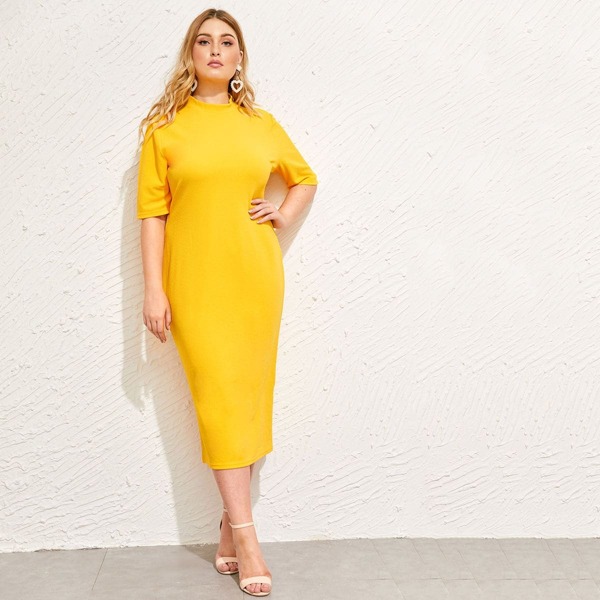 

Plus Mock-neck Solid Pencil Dress