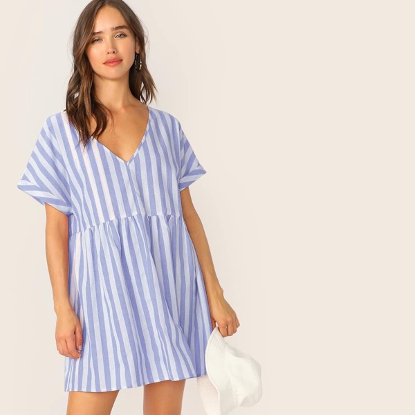 

Split Back Striped Dress, Blue