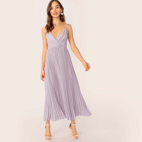 

Wrap Front Pleated Cami Dress, Purple pastel