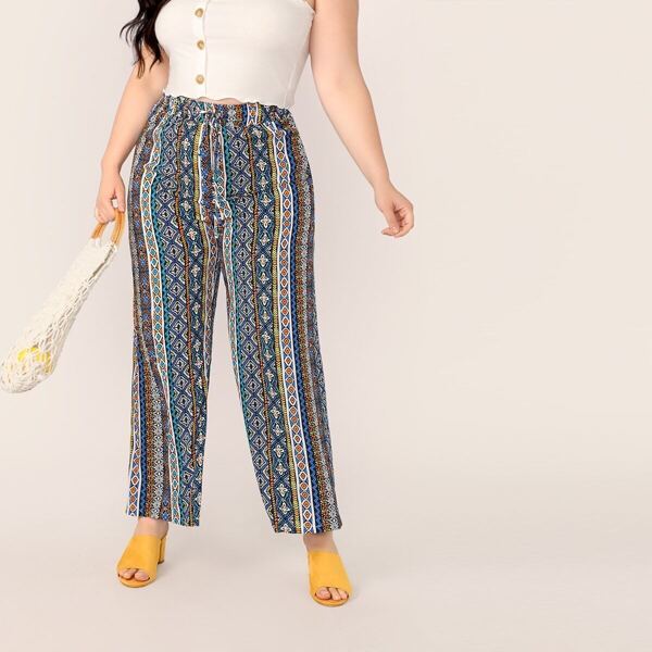 

Plus Drawstring Waist Aztec Print Pants