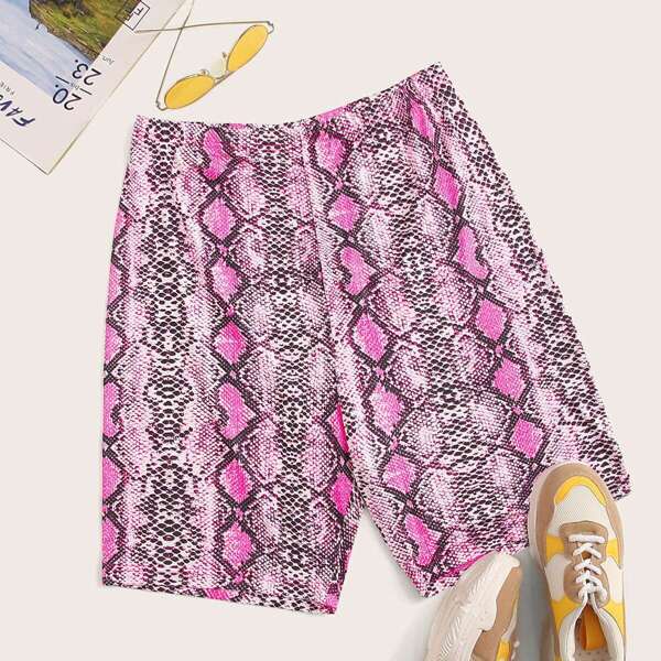 

Plus Snakeskin Print Biker Shorts, Multicolor