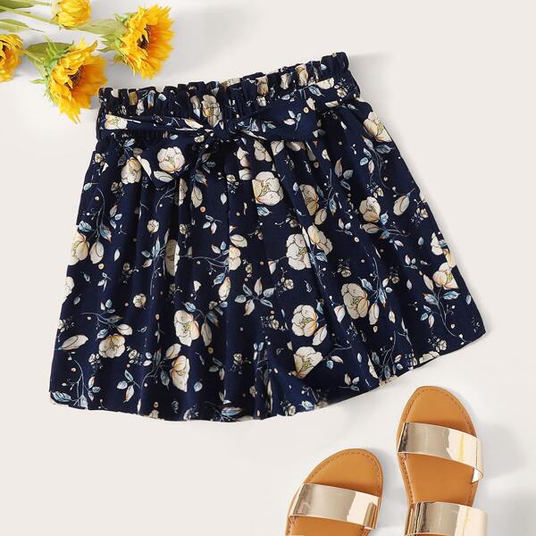 

Paperbag Waist Ditsy Floral Print Wide Leg Shorts