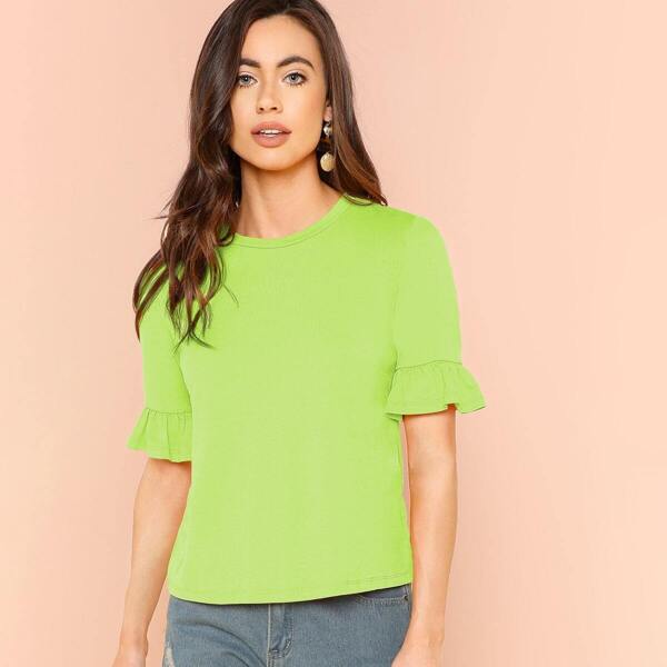 

Neon Lime Ruffle Cuff Top