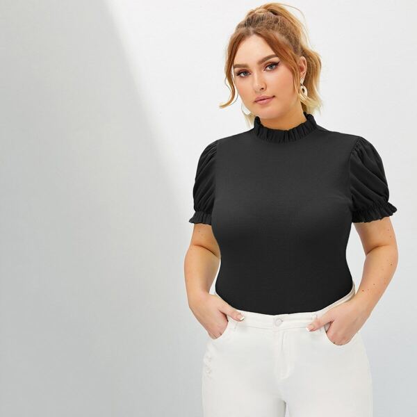 

Plus Frill Neck Puff Sleeve Top