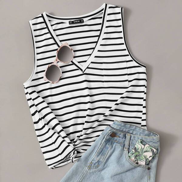 

V Neck Striped Tank Top