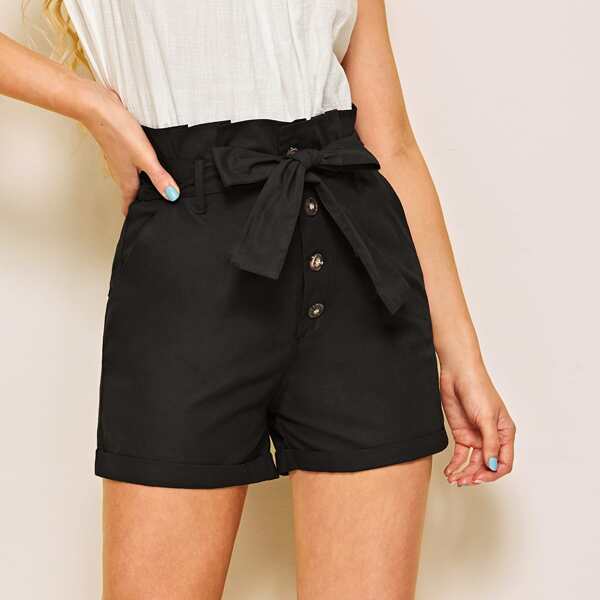 

Button Front Belted Paperbag Shorts