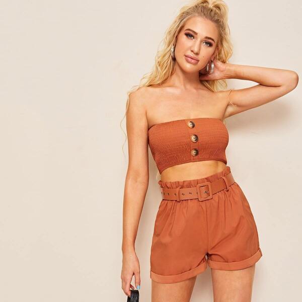 

Shirred Bandeau & Paperbag Waist Belted Shorts