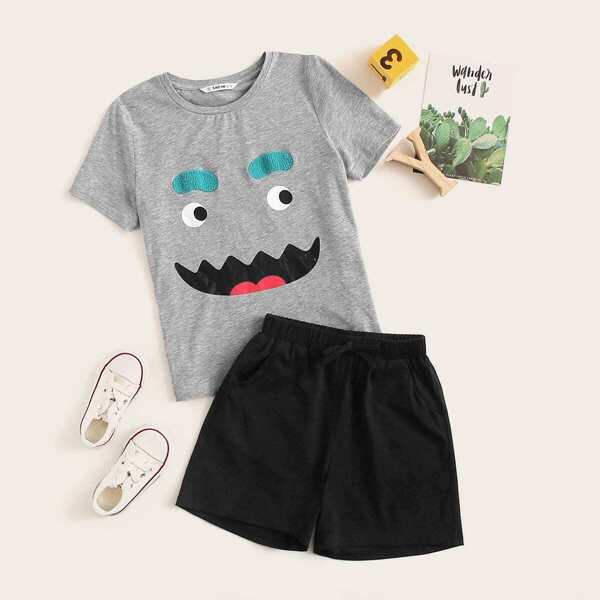 

Boys Fleece Patched Graphic Tee & Shorts PJ Set, Multicolor