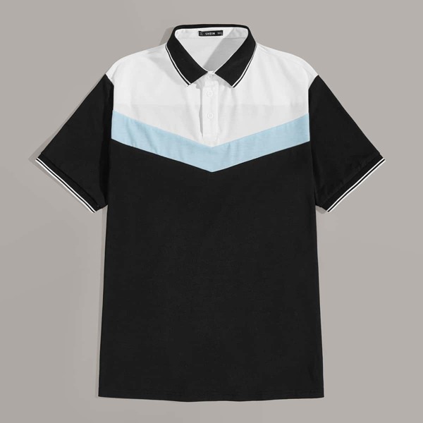 

Men Striped Collar & Cuff Chevron Polo Shirt