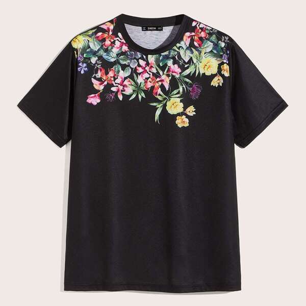 

Men Floral Print T-shirt, Black
