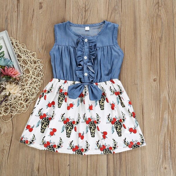 

Toddler Girls Floral Print Contrast Panel Dress, Multicolor