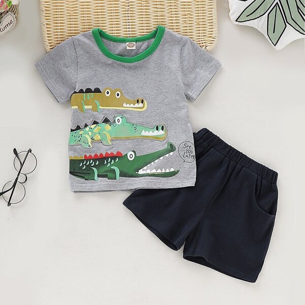 

Toddler Boys Cartoon Print Tee With Shorts